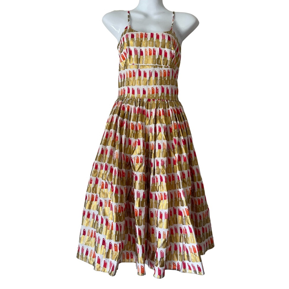 Bernie Dexter XS Pin-Up Retro Style Dress with Pockets Gold & White Lipstick - Picture 3 of 7